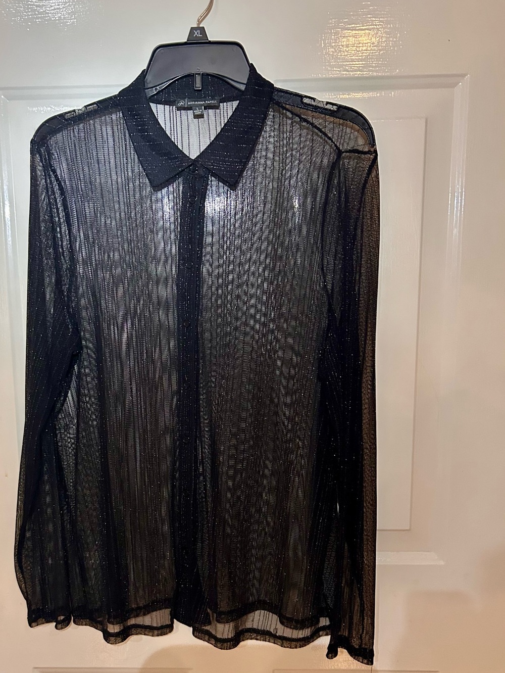 Women’s Black Sheer Long-Sleeve Shirt - Lightweight Collared Blouse